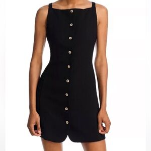 Wayf Black Button-Front Midi Dress
